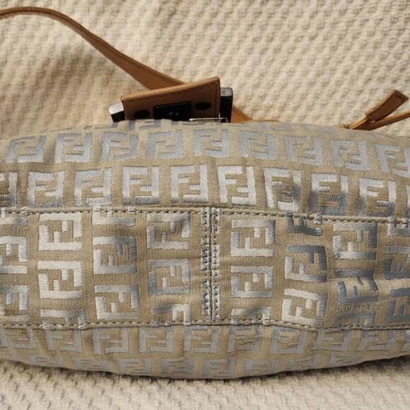 FENDI Zucchino Pattern Drawstring Handbag Purse Gray Canvas Leather - Picture 13 of 13